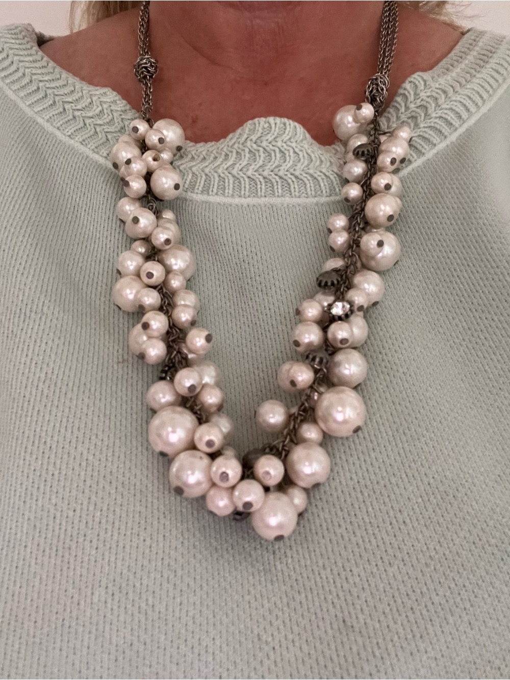 Pearl Cluster Statement Necklace - White